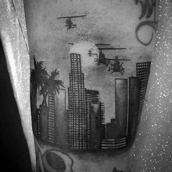 30 Los Angeles Skyline Tattoo Designs For Men Southern California Ink 30 Los Angeles Skyline Tattoo Designs For Men Southern California Ink