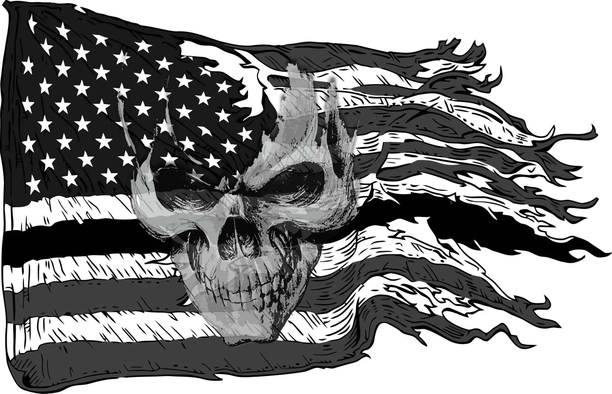 American Ripped Flag Black White With Skull Decal American Ripped Flag Black White With Skull Decal