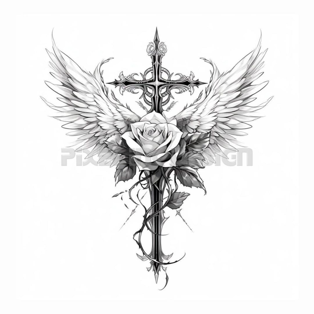 Angel Wings And Roses Tattoo Design Angel Wings And Roses Tattoo Design