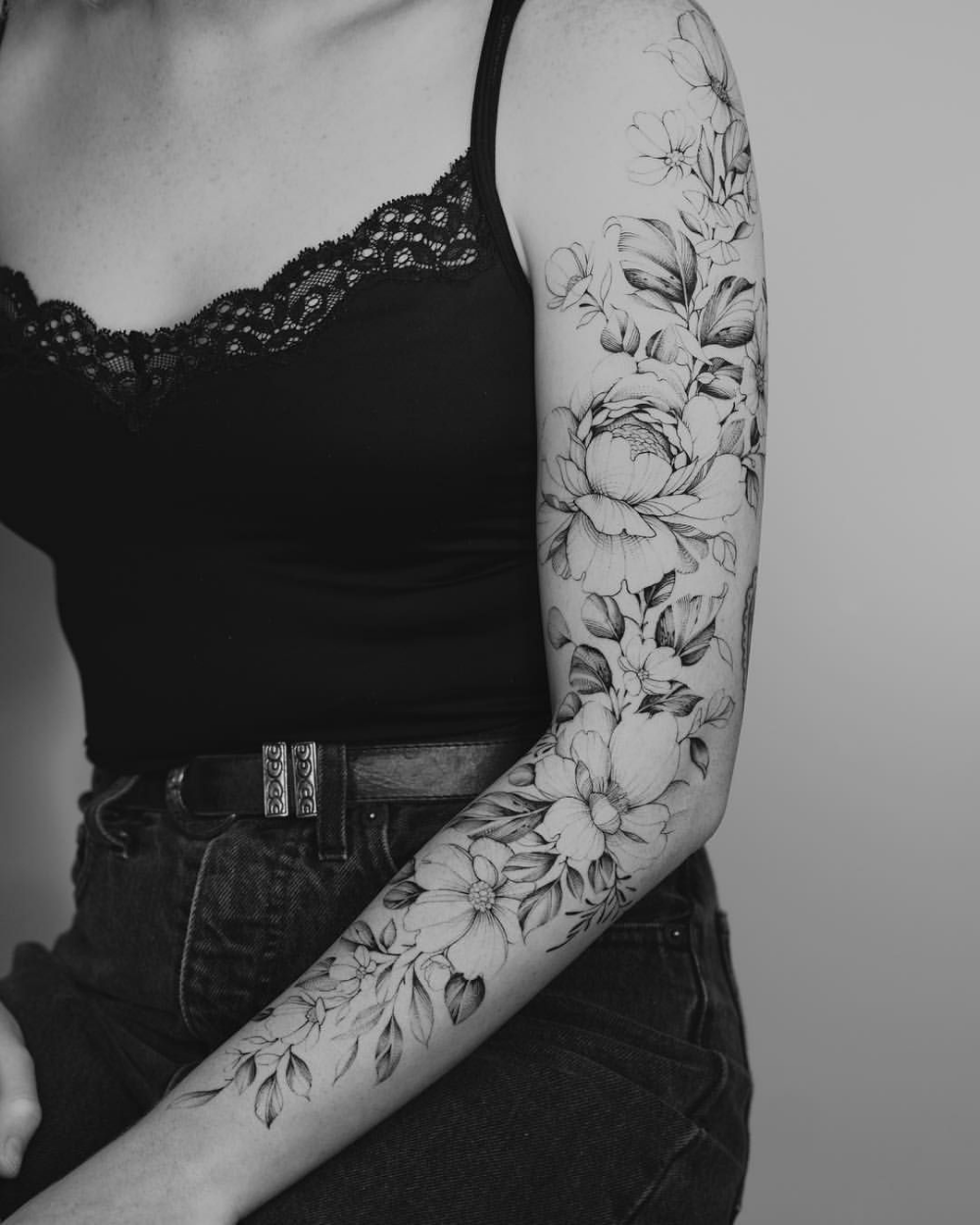 Black And White Flower Sleeve Tattoos For Women Black And White Flower Sleeve Tattoos For Women
