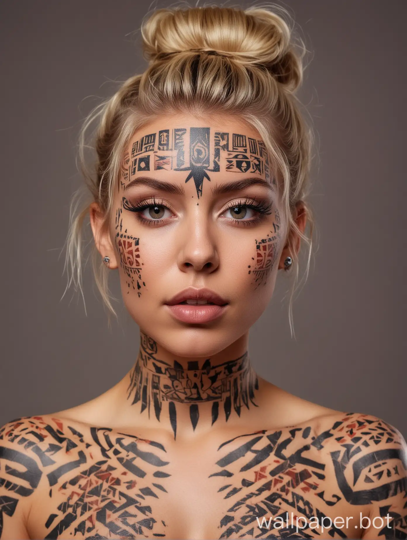 Blonde Woman With Colorful Tribal Tattoos In A Modest Pose Wallpaper Bot Blonde Woman With Colorful Tribal Tattoos In A Modest Pose Wallpaper Bot