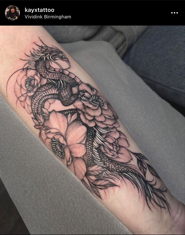 Dragon And Flowers Tattoo Design Dragon And Flowers Tattoo Design