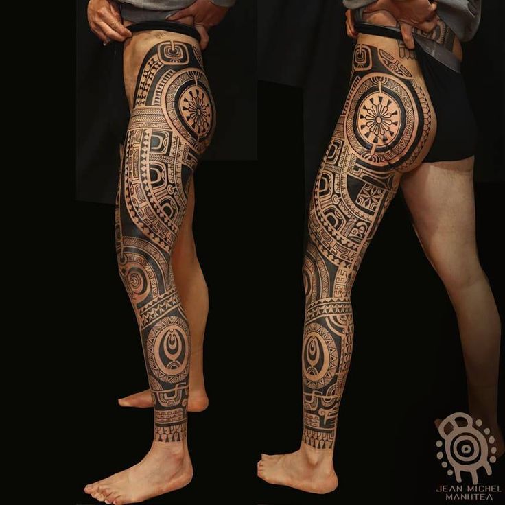 Polynesian Style Full Leg Sleeve Tattoo Polynesian Style Full Leg Sleeve Tattoo
