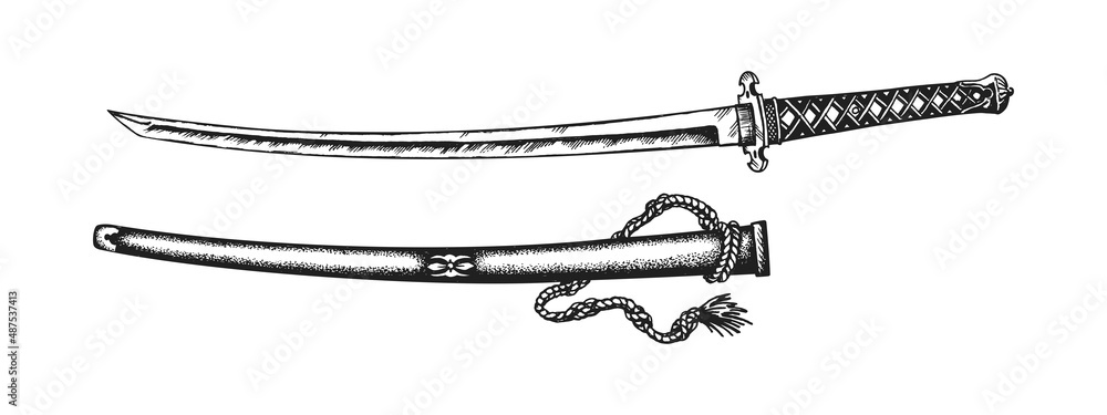 Samurai Warrior Katana Sword Print Or Tattoo Design Hand Drawn Vector Illustration Stock Vector Adobe Stock Samurai Warrior Katana Sword Print Or Tattoo Design Hand Drawn Vector Illustration Stock Vector Adobe Stock