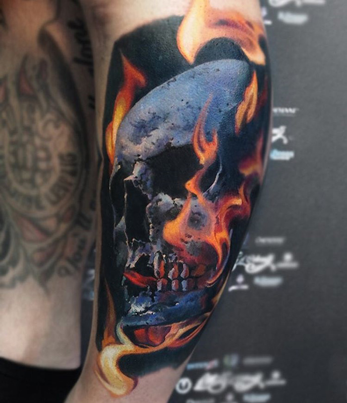 Skull With Flames Tattoo Skull With Flames Tattoo