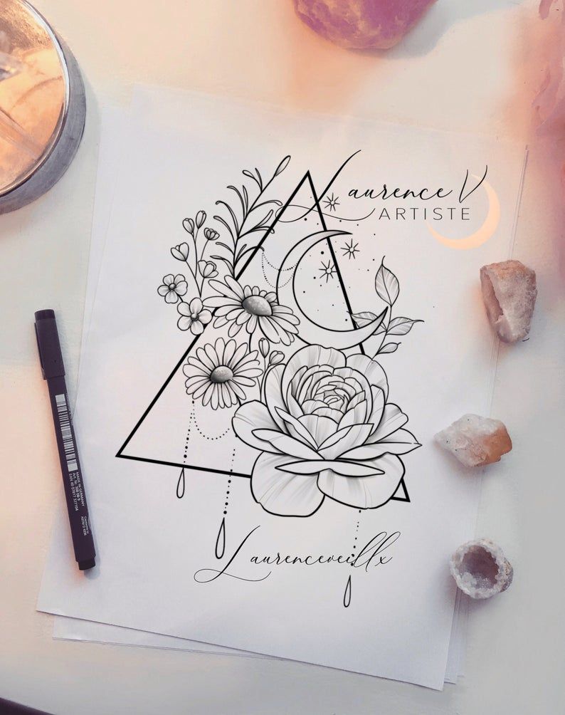 Tattoo Design Instant Download Triangle Moon And Flower Printable Tattoo Design Instant Download Triangle Moon And Flower Printable