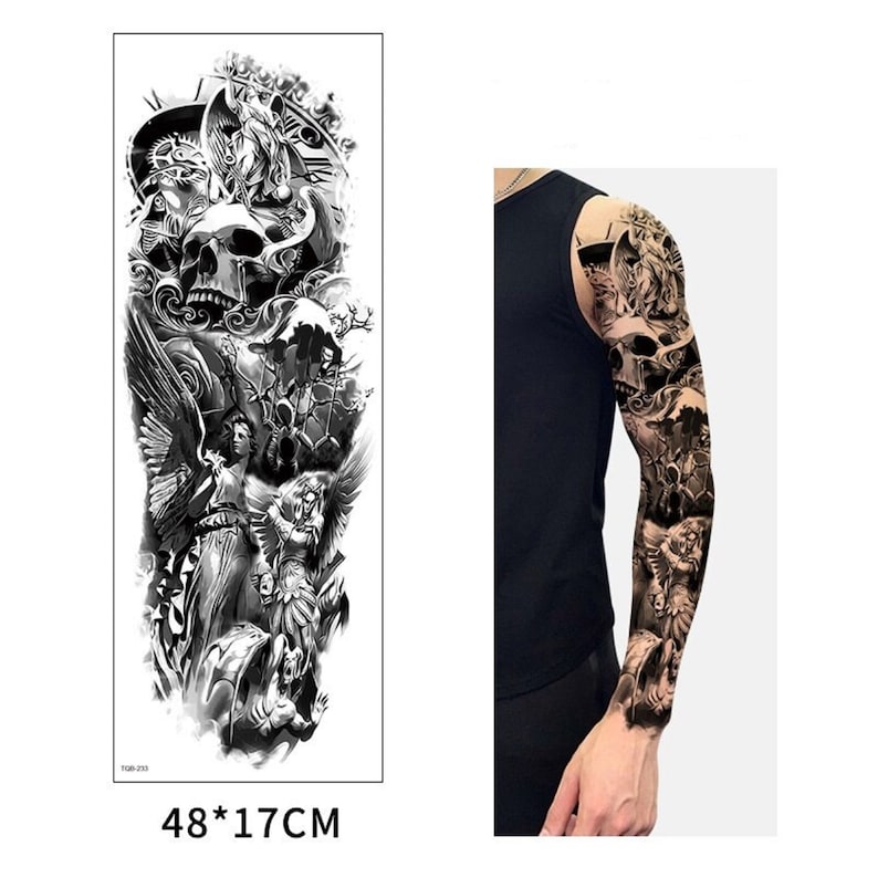 Tribal Dragon Full Sleeve Temporary Tattoos Arm Tattoo Floral Etsy Tribal Dragon Full Sleeve Temporary Tattoos Arm Tattoo Floral Etsy
